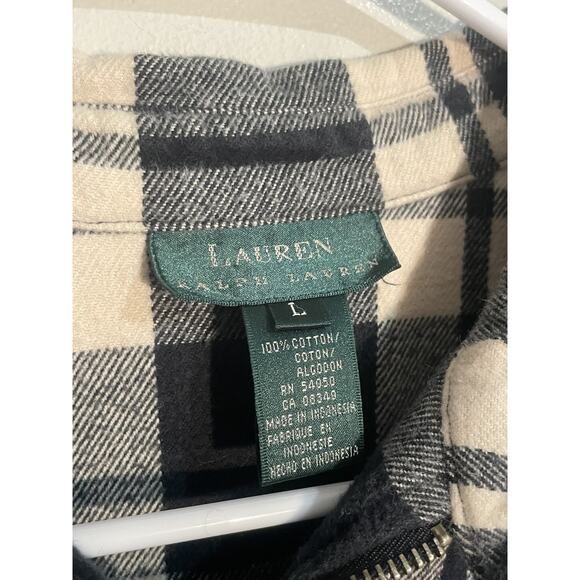 Lauren Ralph Lauren Women’s Full Zip Black White Plaid Shirt Jacket Size L - Picture 4 of 9